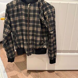 Albion Checkered bomber Jacket with Black Collar gold zipper finishings